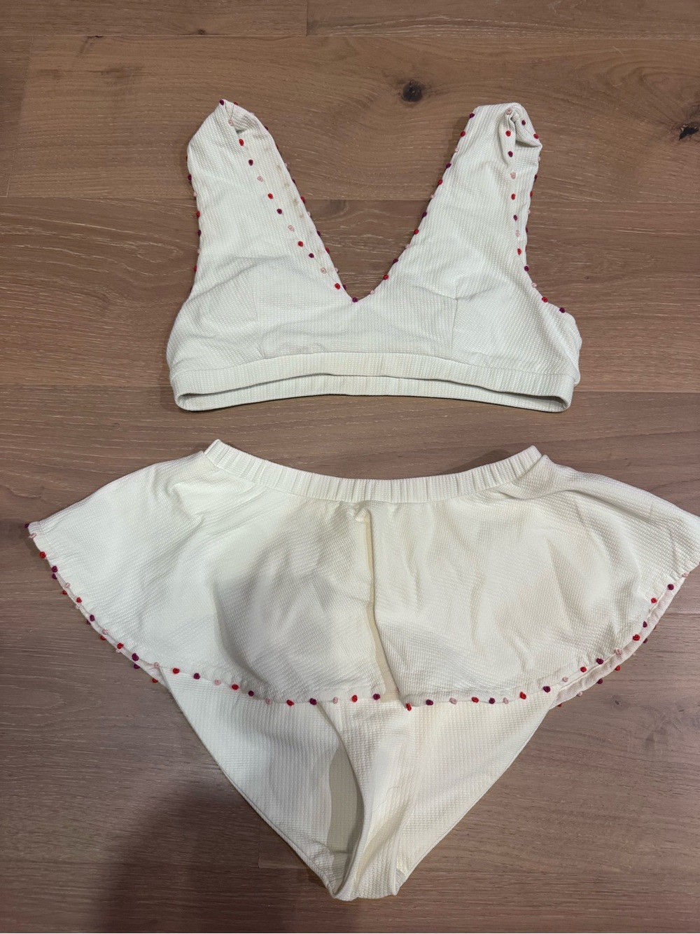 Marysia Swim Cream Bikini Set with Red Dot Trim